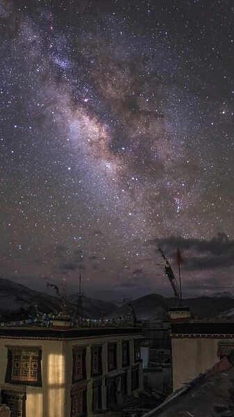 The Milky Way over a small vilage in Tibet, China