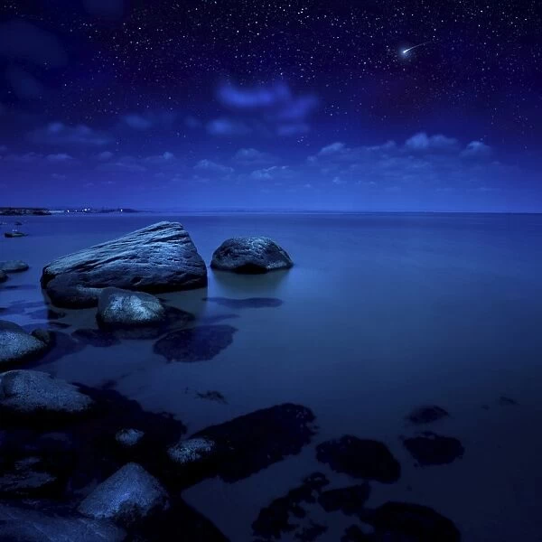 Nighttime photo of sea and starry sky, Burgas region, Bulgaria