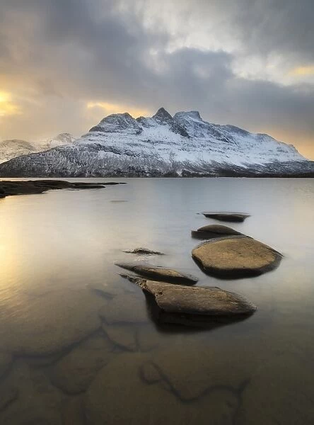 Novatinden Mountain and Skoddeberg Lake in Troms County, Norway