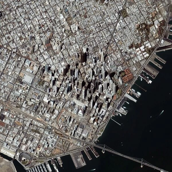 An oblique-angle view of San Franciscos financial district