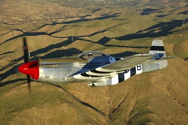 P-51D Mustang flying over Chino, California