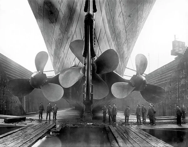 The RMS Titanicas propellers as the mighty ship sits in dry dock