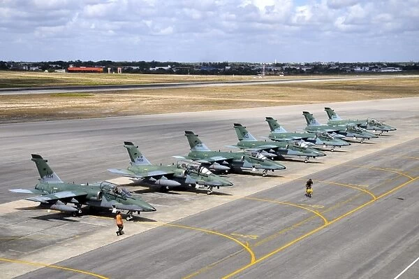Row of Brazilian Air Force A-1B (AMX) aircraft at Natal Air Force Base, Brazil
