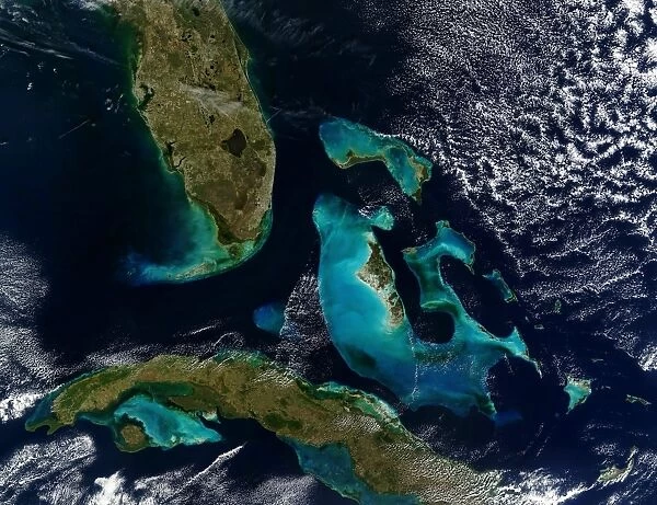 Satellite view of the Bahamas, Florida, and Cuba