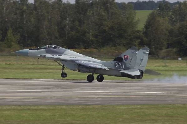 A Slovak Air Force MiG-29AS Fulcrum landing on the runway