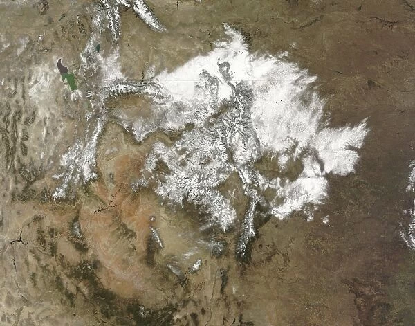 Snow covers the Rocky Mountains in the western United States