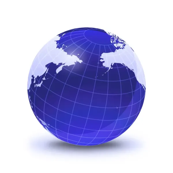 Stylized Earth globe with grid, centered on Pacific Ocean