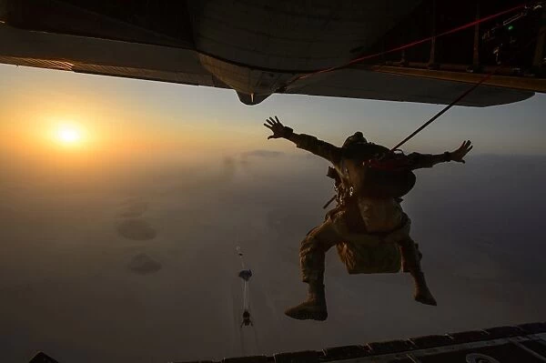 A U. S. Air Force pararescueman jumps from an HC-130P  /  N Combat King