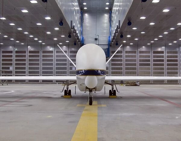 A front view of a Global Hawk unmanned aircraft