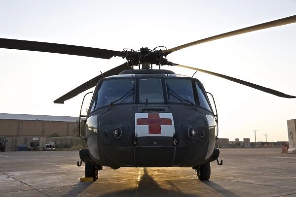 Front view of a UH-60 Black Hawk medevac helicopter