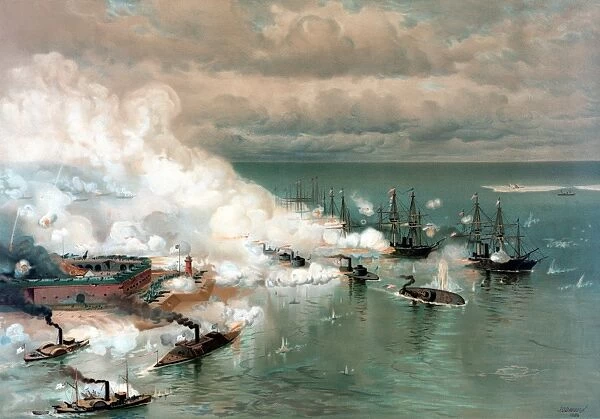 Vintage American Civil War print of The Battle of Mobile Bay