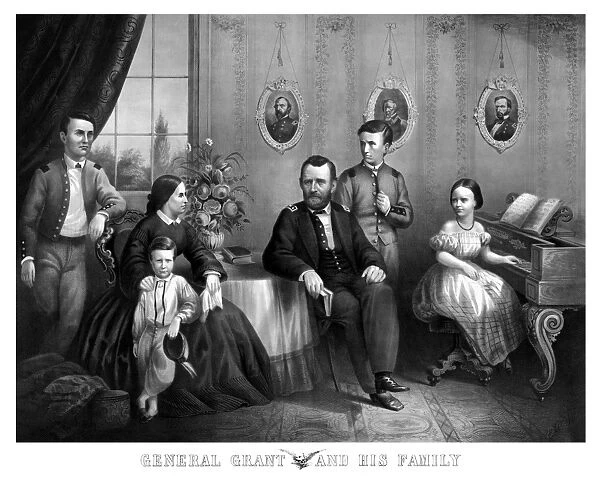 Vintage Civil War print of General Ulysses S. Grant and his family