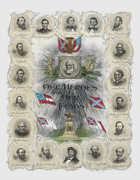 Vintage print of prominent Confederate Generals and Statesmen