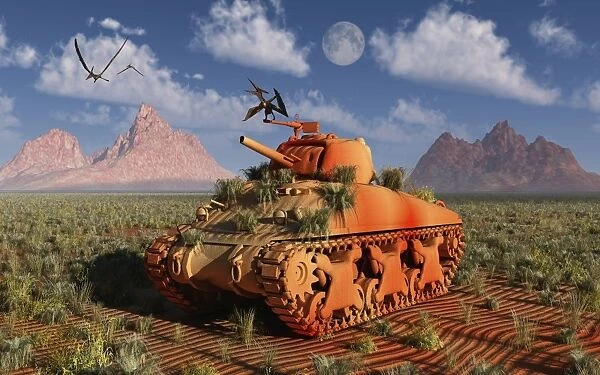 A World War II American Sherman tank out of context and time