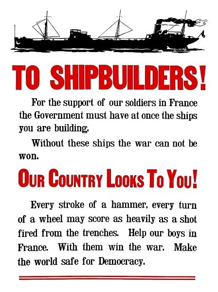 World War II propaganda poster featuring a ship steaming along