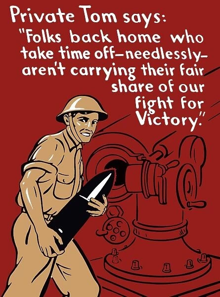 World War II propaganda poster of a soldier loading an artillery gun