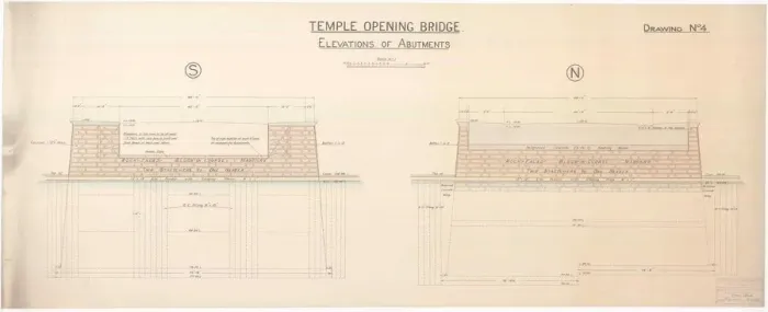 Framed Print : Temple Opening Bridge Print, Elevation and Abutment Plan