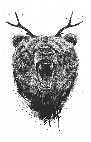 Angry bear with antlers