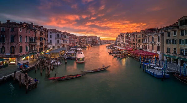 Grand Canal at sunset, view from the Rialto bridge, Venice