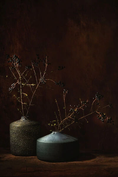 Still life with black berries