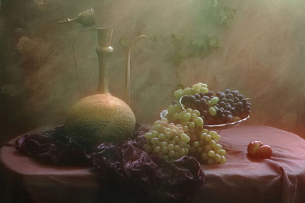 Still life with Grapes and Melon
