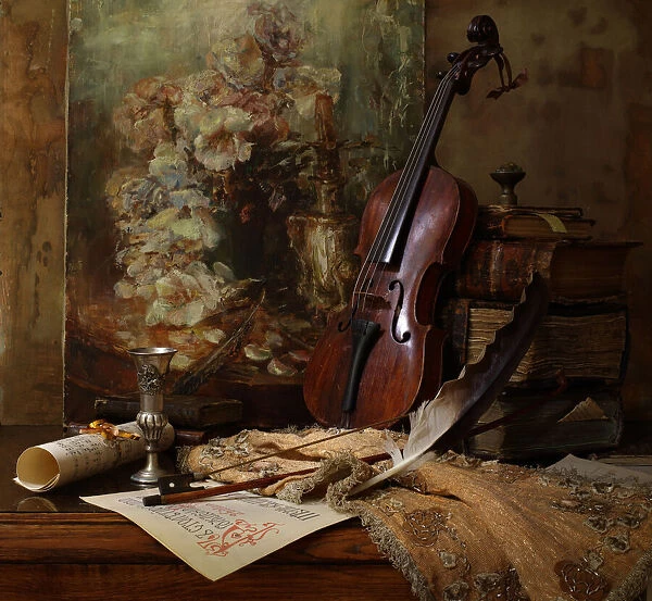 Still life with violin and painting