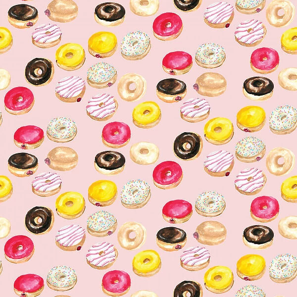 Watercolor donuts pattern in pink