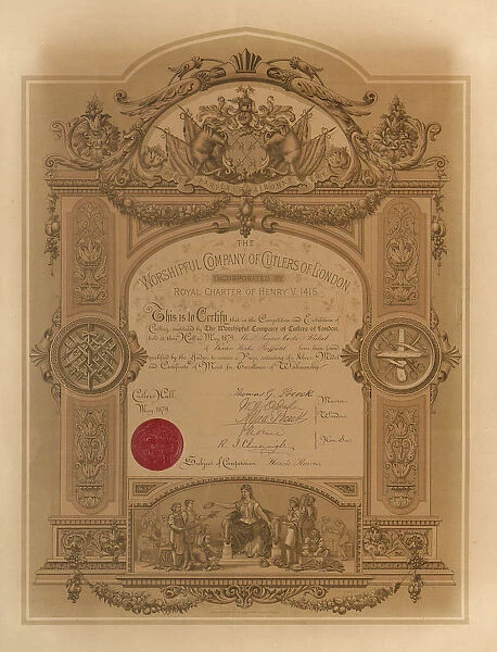 Competition and exhibition of cutlery - certificate of awards given to Saynor, Cook and Ridal of Rivelin Works, Sheffield, 1879