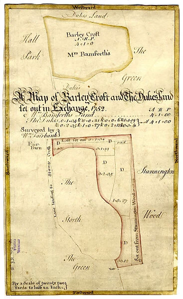 A map of Barley Croft and The Dukes land, Stannington, 1752