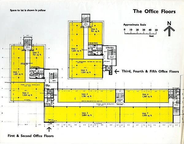Office floor plan of new Castle Market, Haymarket  /  Waingate, 1958