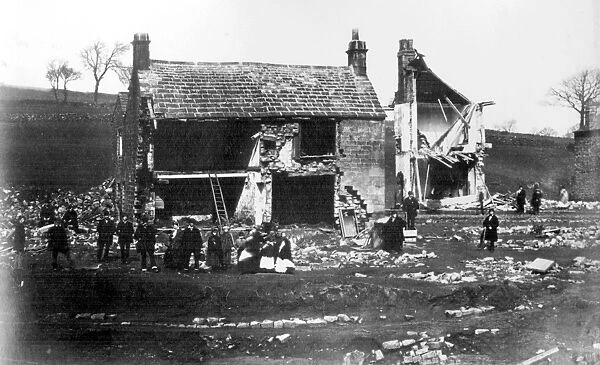 Sheffield Flood, Ruins at Malin Bridge, Hillsborough, Cleakum Inn  /  Malin Bridge Inn, in background, , 1864