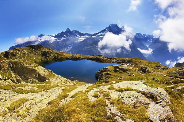 Mountain landscape, Lacs des Cheserys and Aiguilles Rouges, Haute Savoie, France