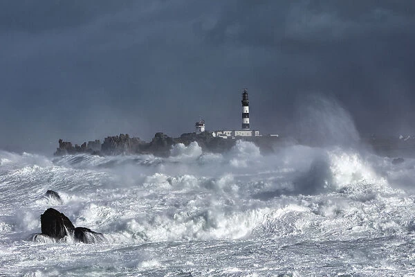 Rough seas at Creac h lighthouse during Storm Ruth, Ile d Ouessant