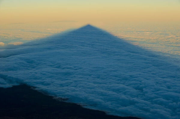 Shadow of the Teide volcano in sea of clouds at sunset, Teide National Park, Tenerife
