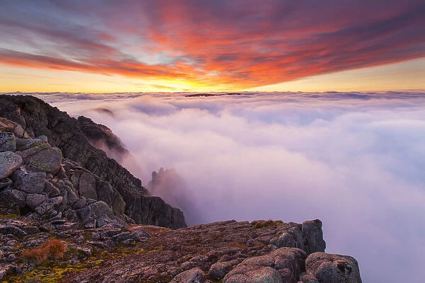 View from Braeriach at dawn with temperature inversion, Cairngorms National Park