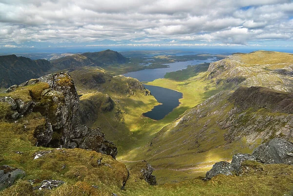 View from A Mhaighdean overlooking Fionn Loch. Highlands, Highlands of Scotland