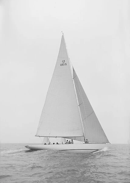 The 12 Metre Vim sailing close-hauled, 1939. Creator: Kirk & Sons of Cowes