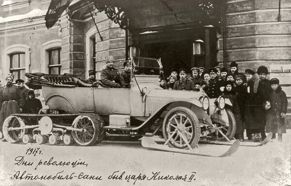 1917. Revolution Days. Snow sled car of Emperor Nicholas II of Russia, 1917