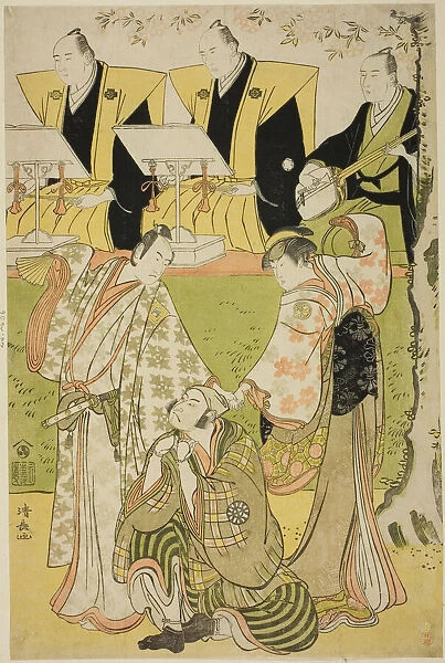 The Actors Ichikawa Monnosuke II as Munesada, Segawa Kikunojo III as the courtesan Sumizom... 1784. Creator: Torii Kiyonaga