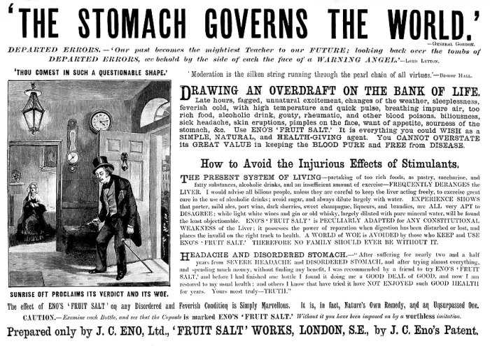 Framed Print : Print of Eno's Fruit Salt Advertisement, 1898 Framed Print : Print of Eno's Fruit Salt Advertisement, 1898