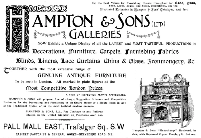 Framed Print : Advertisement Print for Hampton & Sons, 1898 Framed Print : Advertisement Print for Hampton & Sons, 1898