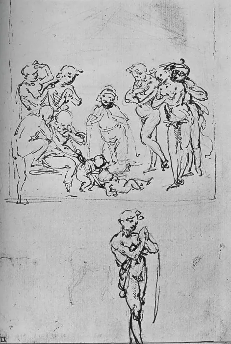 Framed Print : Print of Adoration of the Shepherd and Separate Study of a Shepherd, c1480 Framed Print : Print of Adoration of the Shepherd and Separate Study of a Shepherd, c1480