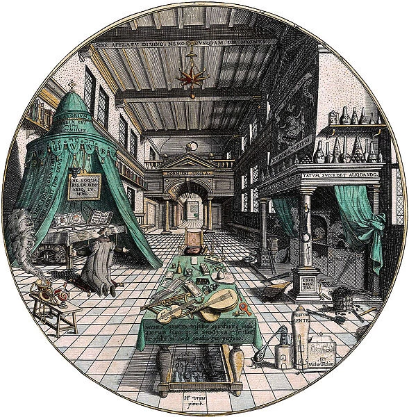 Alchemists laboratory, 1595. Artist: Hans Vredeman de Vries
