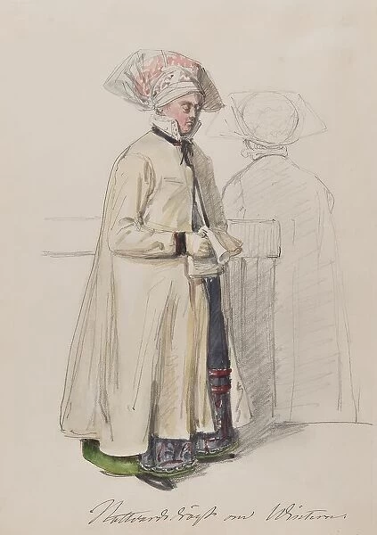 Apparel - Communion dress in winter. (c1860s). Creator: Vilhelm Wallander