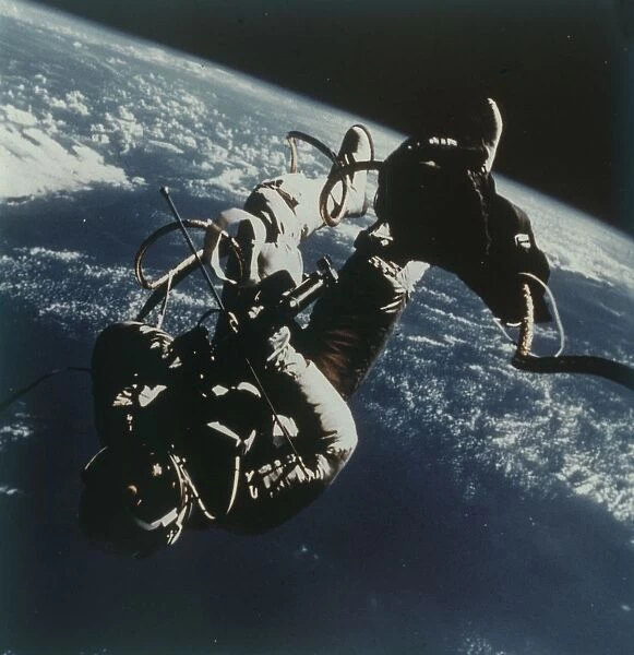 Astronaut Edward White performs the first American spacewalk, 3 June 1965. Creator