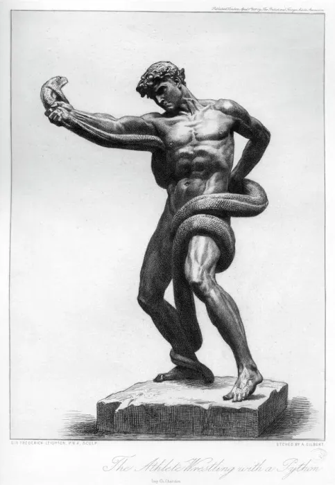 Framed Print : The Athlete Wrestling with a Python Print, c1880-1882
