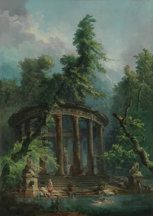 Framed Print : Hubert Robert's The Bathing Pool Print Framed Print : Hubert Robert's The Bathing Pool Print