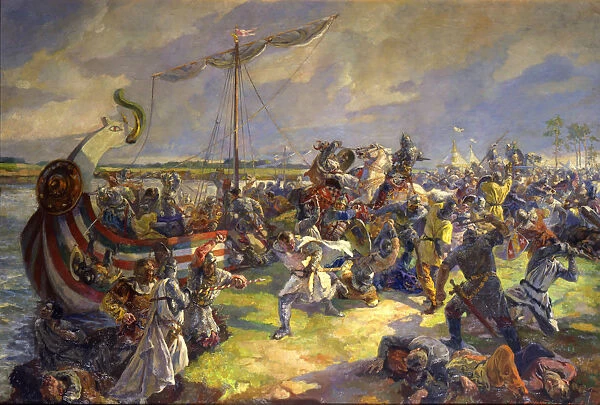 The Battle of the Neva on July 15, 1240, 1940. Artist: Julia Truze-Ternovskaya