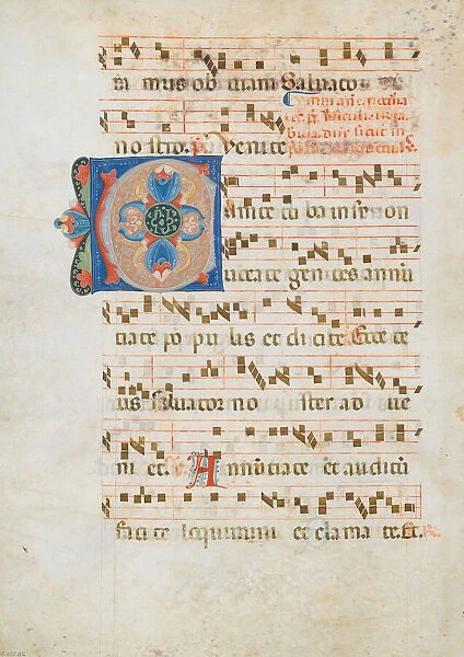 Bifolium with Initial C, from an Antiphonary, Italian, ca. 1320. Creator: Unknown