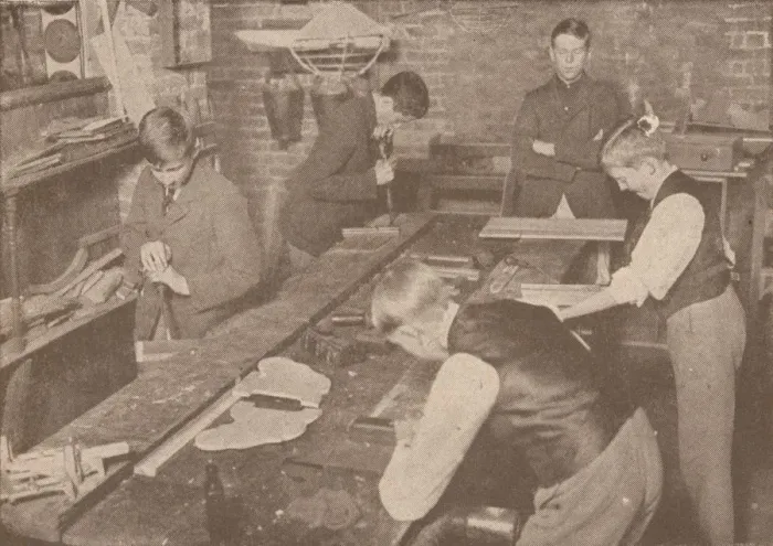 Framed Print : Print of boys making medical equipment, c1916